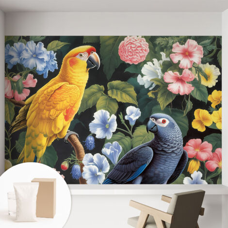 Tapete Vliestapete mit Kleber modern - Wanddeko für Küche - Klebefolie Wand - luxus Look Exotische Vögel 152x104 cm