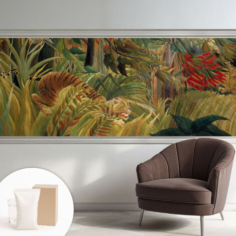 Tapete Vliestapete mit Kleber modern - Wanddeko für Küche - Klebefolie Wand - luxus Look Exotischer Tiger 250x104 cm