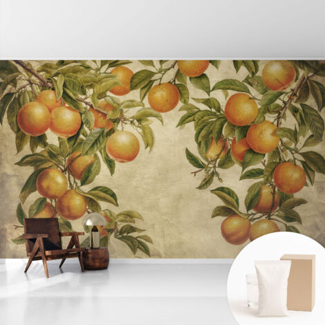 Tapete Vliestapete mit Kleber modern - Wanddeko für Küche - Klebefolie Wand - luxus Look Fruchtzweige 416x254 cm