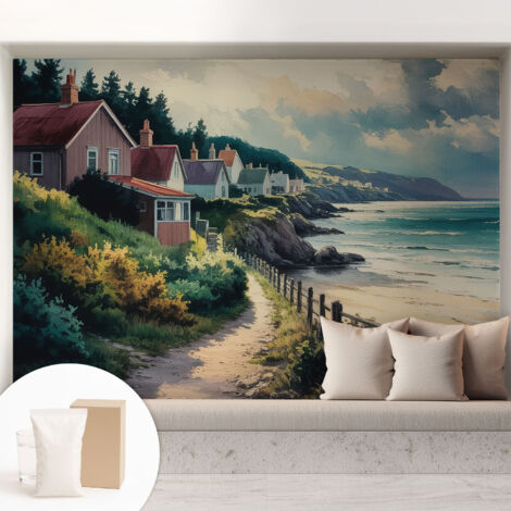 Tapete Vliestapete mit Kleber modern - Wanddeko für Küche - Klebefolie Wand - luxus Look Häuser auf den Klippen 208x146 cm