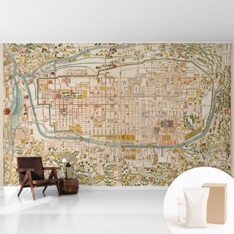 Tapete Vliestapete mit Kleber modern - Wanddeko für Küche - Klebefolie Wand - luxus Look Historische Karte 416x254 cm
