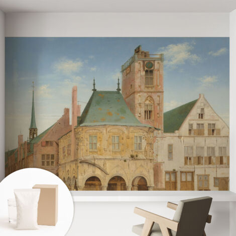 Tapete Vliestapete mit Kleber modern - Wanddeko für Küche - Klebefolie Wand - luxus Look Historisches Rathaus 152x104 cm
