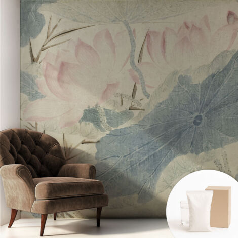 Tapete Vliestapete mit Kleber modern - Wanddeko für Küche - Klebefolie Wand - luxus Look Lotusblätter 250x250 cm