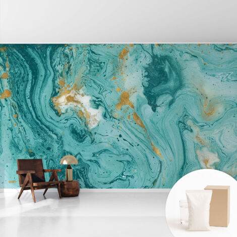 Tapete Vliestapete mit Kleber modern - Wanddeko für Küche - Klebefolie Wand - luxus Look Meereswellen 416x254 cm
