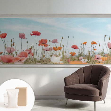 Tapete Vliestapete mit Kleber modern - Wanddeko für Küche - Klebefolie Wand - luxus Look Mohnblumen 250x104 cm