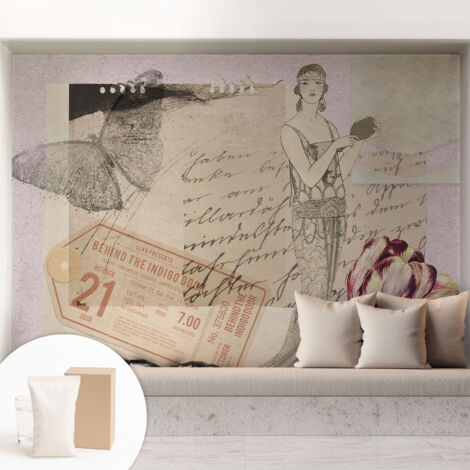 Tapete Vliestapete mit Kleber modern - Wanddeko für Küche - Klebefolie Wand - luxus Look Nostalgische Collage 208x146 cm