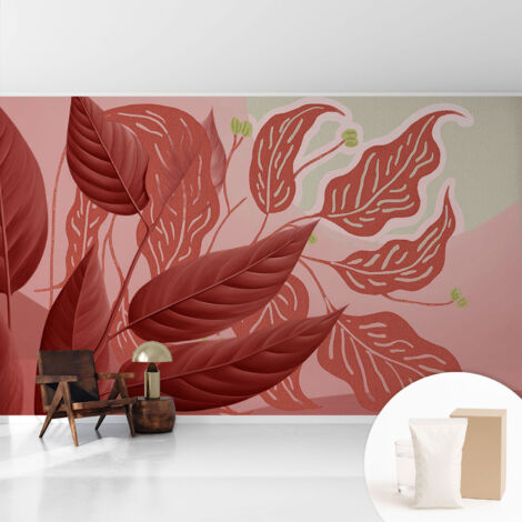 Tapete Vliestapete mit Kleber modern - Wanddeko für Küche - Klebefolie Wand - luxus Look Organische Blätter 416x254 cm