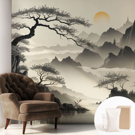 Tapete Vliestapete mit Kleber modern - Wanddeko für Küche - Klebefolie Wand - luxus Look Orientalische Landschaft 250x250 cm