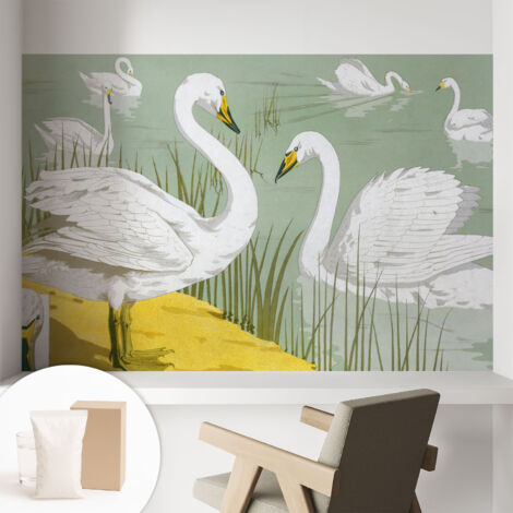 Tapete Vliestapete mit Kleber modern - Wanddeko für Küche - Klebefolie Wand - luxus Look Schwanensee 104x70 cm