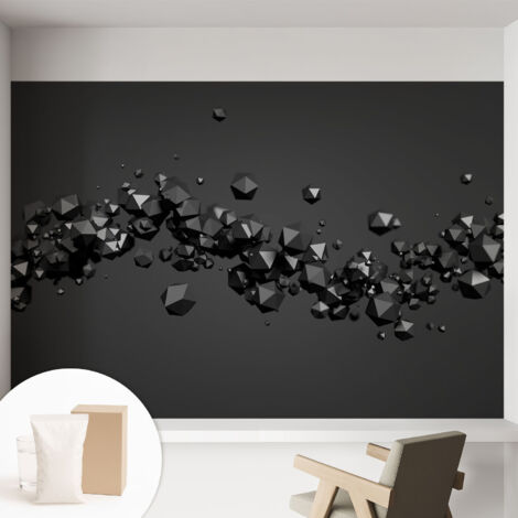 Tapete Vliestapete mit Kleber modern - Wanddeko für Küche - Klebefolie Wand - luxus Look Schwarze Formen 152x104 cm