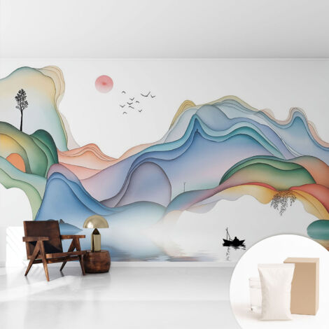 Tapete Vliestapete mit Kleber modern - Wanddeko für Küche - Klebefolie Wand - luxus Look Traumlandschaft 416x254 cm