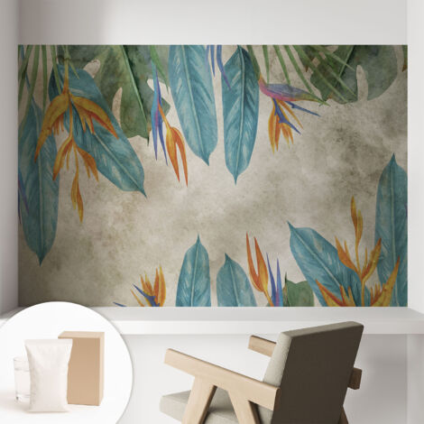 Tapete Vliestapete mit Kleber modern - Wanddeko für Küche - Klebefolie Wand - luxus Look Tropische Blumen 104x70 cm