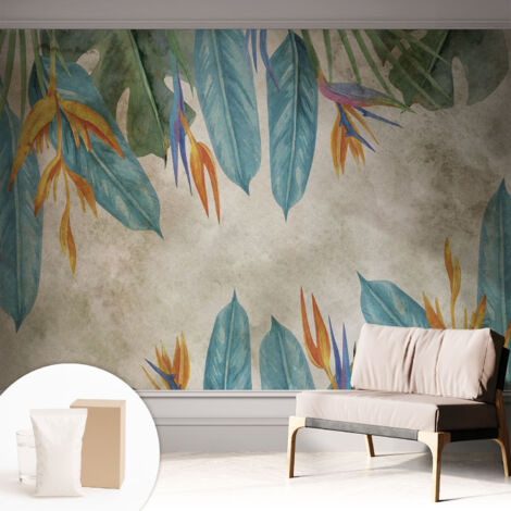 Tapete Vliestapete mit Kleber modern - Wanddeko für Küche - Klebefolie Wand - luxus Look Tropische Blumen 312x219 cm
