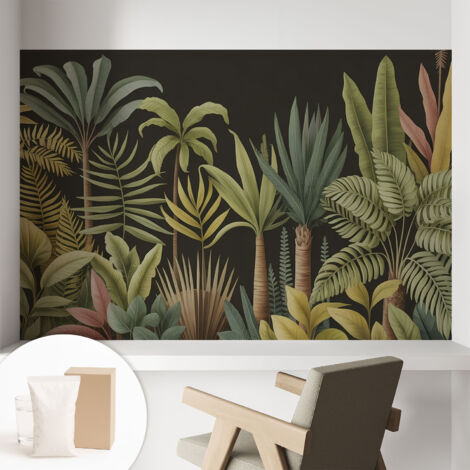 Tapete Vliestapete mit Kleber modern - Wanddeko für Küche - Klebefolie Wand - luxus Look Tropischer Dschungel 104x70 cm