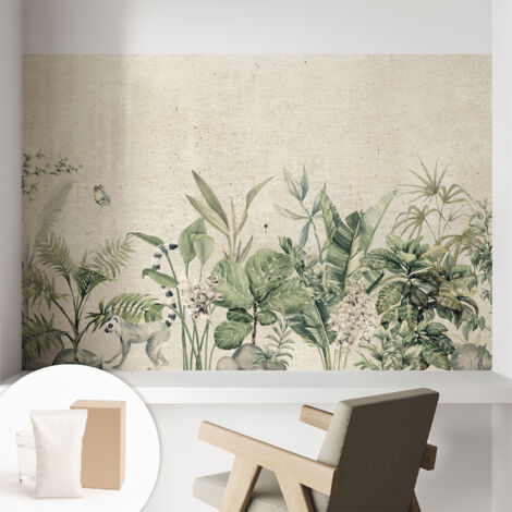 Tapete Vliestapete mit Kleber modern - Wanddeko für Küche - Klebefolie Wand - luxus Look Tropischer Dschungel 104x70 cm