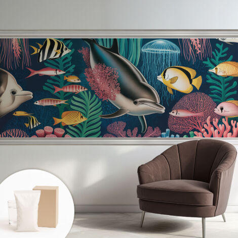 Tapete Vliestapete mit Kleber modern - Wanddeko für Küche - Klebefolie Wand - luxus Look Unterwasserfauna 250x104 cm