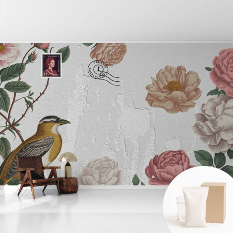 Tapete Vliestapete mit Kleber modern - Wanddeko für Küche - Klebefolie Wand - luxus Look Vintage-Blumen 416x254 cm
