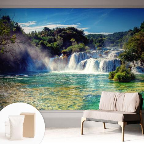 Tapete Vliestapete mit Kleber modern - Wanddeko für Küche - Klebefolie Wand - luxus Look Wasserfall-Landschaft 312x219 cm