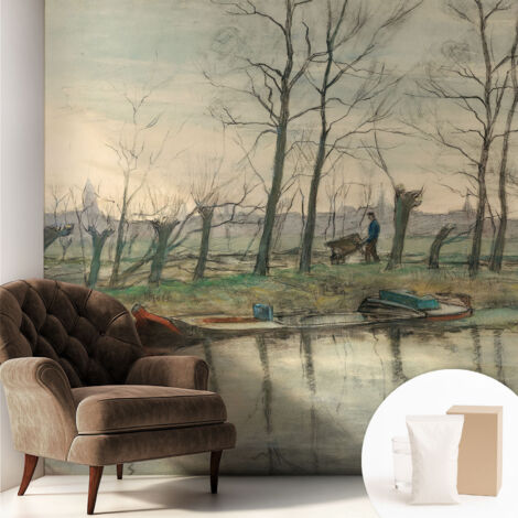 Tapete Vliestapete mit Kleber modern - Wanddeko für Küche - Klebefolie Wand - luxus Look Winterlandschaft 250x250 cm
