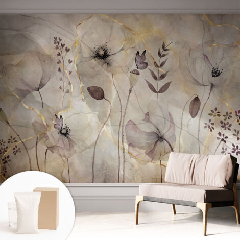 Tapete Vliestapete mit Kleber modern - Wanddeko für Küche - Klebefolie Wand - luxus Look Zarte Blumen 312x219 cm