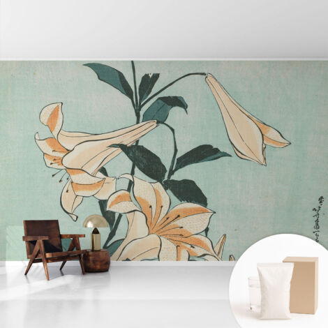 Tapete Vliestapete mit Kleber modern - Wanddeko für Küche - Klebefolie Wand - luxus Look Zarte Lilien 416x254 cm