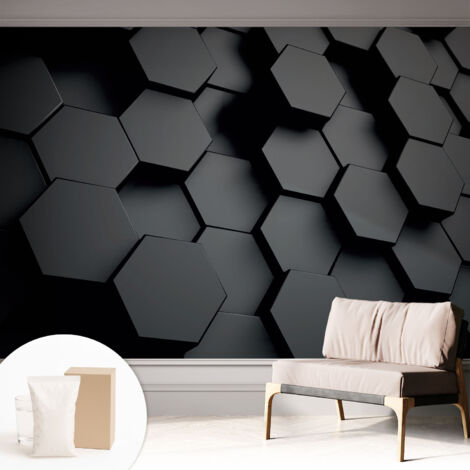 Tapete Vliestapete mit Kleber modern Wohnzimmer - Wanddeko Schlafzimmer - Tapete mit Motiv 3D-Sechsecke 312x219 cm