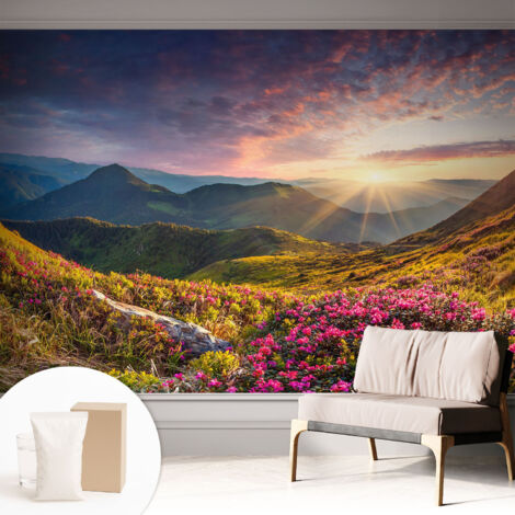 Tapete Vliestapete mit Kleber modern Wohnzimmer - Wanddeko Schlafzimmer - Tapete mit Motiv Bergpanorama 312x219 cm