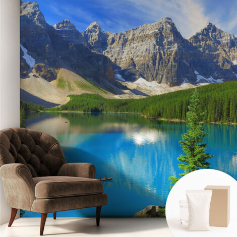 Tapete Vliestapete mit Kleber modern Wohnzimmer - Wanddeko Schlafzimmer - Tapete mit Motiv Bergsee 250x250 cm