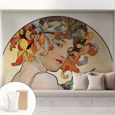 Tapete Vliestapete mit Kleber modern Wohnzimmer - Wanddeko Schlafzimmer - Tapete mit Motiv Farbenfroher Jugendstil 208x146 cm