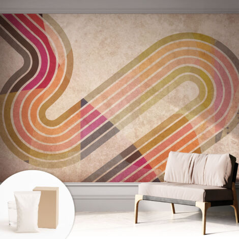 Tapete Vliestapete mit Kleber modern Wohnzimmer - Wanddeko Schlafzimmer - Tapete mit Motiv Geometrische Linien 312x219 cm