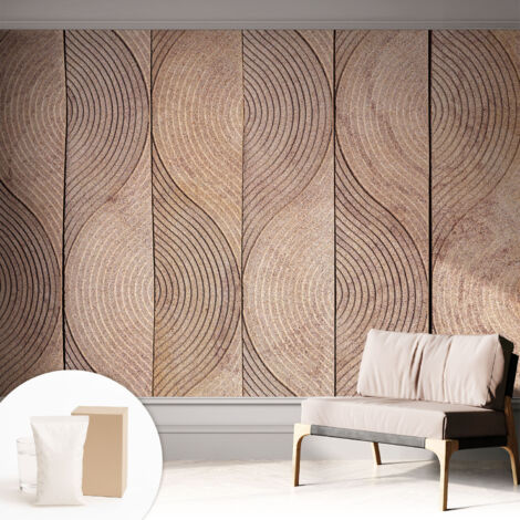 Tapete Vliestapete mit Kleber modern Wohnzimmer - Wanddeko Schlafzimmer - Tapete mit Motiv Holzwellen 312x219 cm
