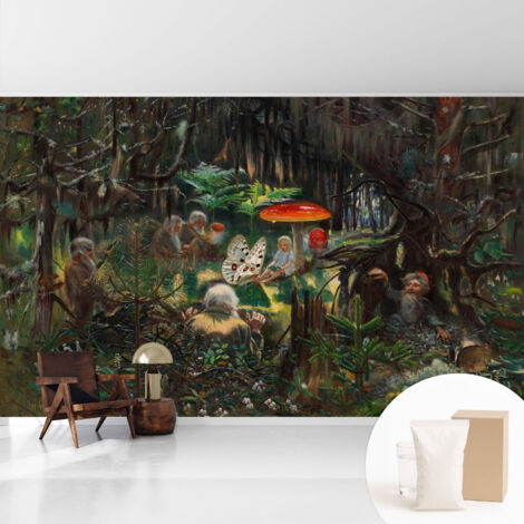 Tapete Vliestapete mit Kleber modern Wohnzimmer - Wanddeko Schlafzimmer - Tapete mit Motiv Märchenwald 416x254 cm