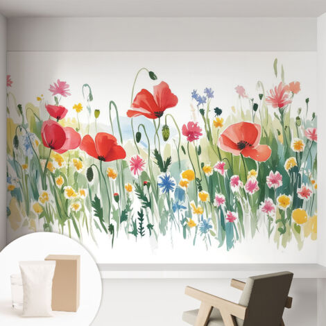 Tapete Vliestapete mit Kleber modern Wohnzimmer - Wanddeko Schlafzimmer - Tapete mit Motiv Sommerwiese 152x104 cm