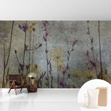 Tapete Vliestapete mit Kleber modern Wohnzimmer - Wanddeko Schlafzimmer - Tapete mit Motiv Wiesenblumen 416x254 cm