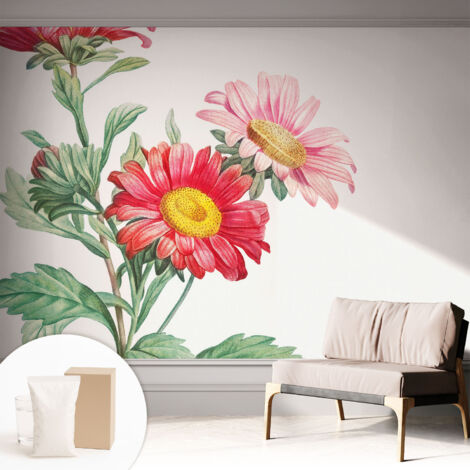 Tapete Vliestapete mit Kleber modern Wohnzimmer - Wanddeko Schlafzimmer - Tapete mit Motiv Zarte Blumen 312x219 cm