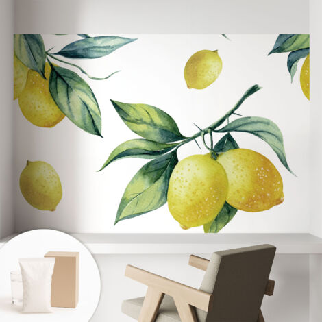 Tapete Vliestapete mit Kleber modern Wohnzimmer - Wanddeko Schlafzimmer - Tapete mit Motiv Zitronenmotiv 104x70 cm