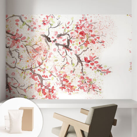 Tapete Vliestapete mit Kleber - modernes Design - Wohnungsdeko - geruchslos - langlebig Blühende Zweige 104x70 cm