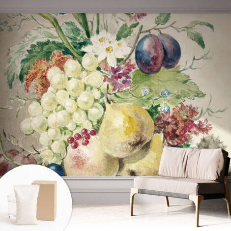 Tapete Vliestapete mit Kleber - modernes Design - Wohnungsdeko - geruchslos - langlebig Blumen und Früchte 312x219 cm