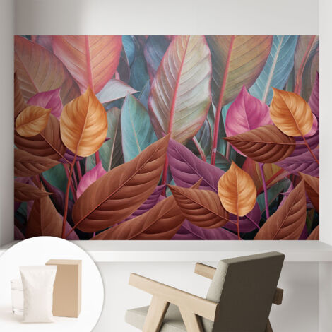 Tapete Vliestapete mit Kleber - modernes Design - Wohnungsdeko - geruchslos - langlebig Bunte Blätter 104x70 cm