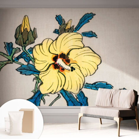 Tapete Vliestapete mit Kleber - modernes Design - Wohnungsdeko - geruchslos - langlebig Gelbe Blume 312x219 cm