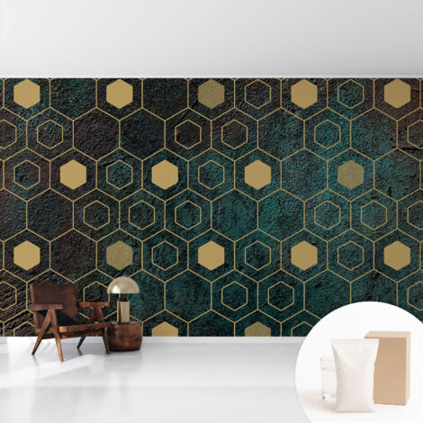 Tapete Vliestapete mit Kleber - modernes Design - Wohnungsdeko - geruchslos - langlebig Geometrische Sechsecke 416x254 cm