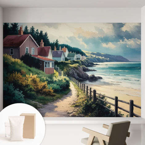 Tapete Vliestapete mit Kleber - modernes Design - Wohnungsdeko - geruchslos - langlebig Häuser auf den Klippen 152x104 cm