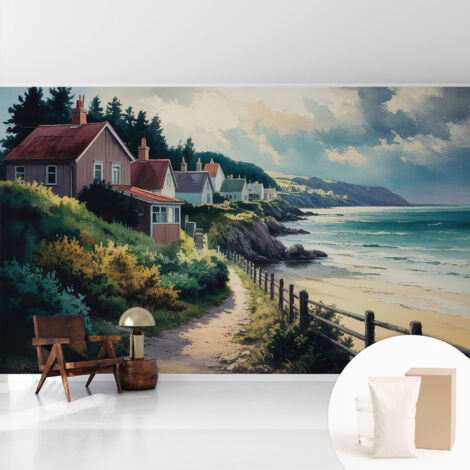 Tapete Vliestapete mit Kleber - modernes Design - Wohnungsdeko - geruchslos - langlebig Häuser auf den Klippen 416x254 cm