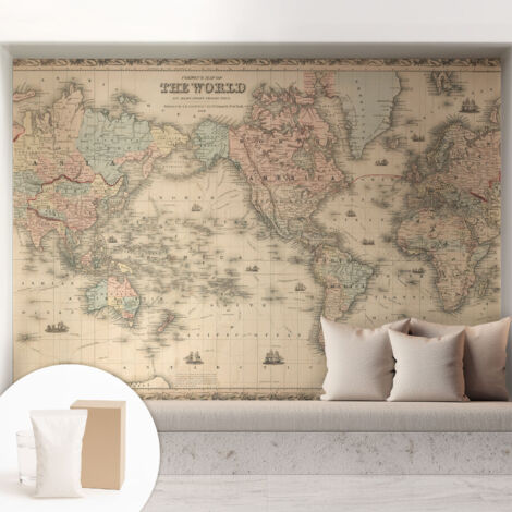 Tapete Vliestapete mit Kleber - modernes Design - Wohnungsdeko - geruchslos - langlebig Historische Karte 208x146 cm