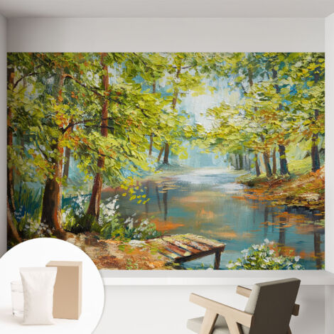 Tapete Vliestapete mit Kleber - modernes Design - Wohnungsdeko - geruchslos - langlebig Idyllischer See 152x104 cm