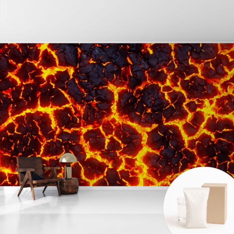 Tapete Vliestapete mit Kleber - modernes Design - Wohnungsdeko - geruchslos - langlebig Kraftvolles Magma 416x254 cm