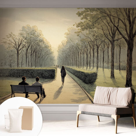 Tapete Vliestapete mit Kleber - modernes Design - Wohnungsdeko - geruchslos - langlebig Ruhe im Park 312x219 cm