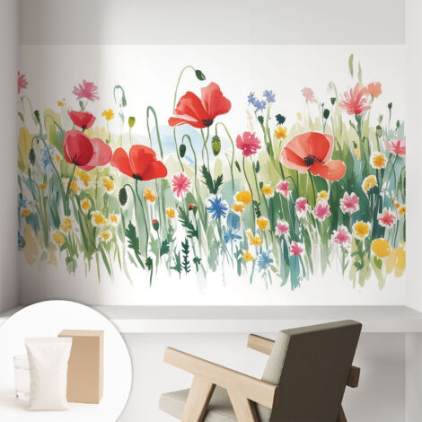 Tapete Vliestapete mit Kleber - modernes Design - Wohnungsdeko - geruchslos - langlebig Sommerwiese 104x70 cm