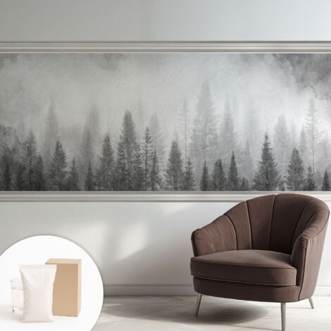 Tapete Vliestapete mit Kleber - modernes Design - Wohnungsdeko - geruchslos - langlebig Waldnebel 250x104 cm