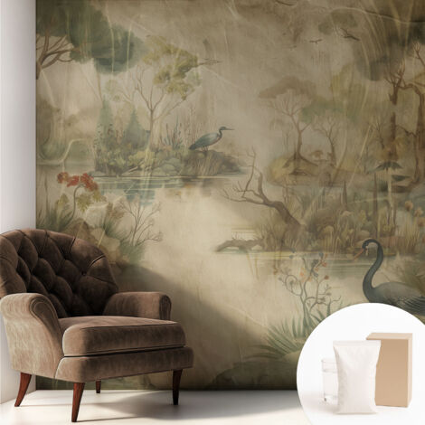 Tapete Vliestapete mit Kleber - modernes Design - Wohnungsdeko - geruchslos - langlebig Waldszene 250x250 cm